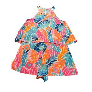 Lilly Pulitzer Edona Romper Goombay Smashed Print Halter Pineapple Bright Size 6